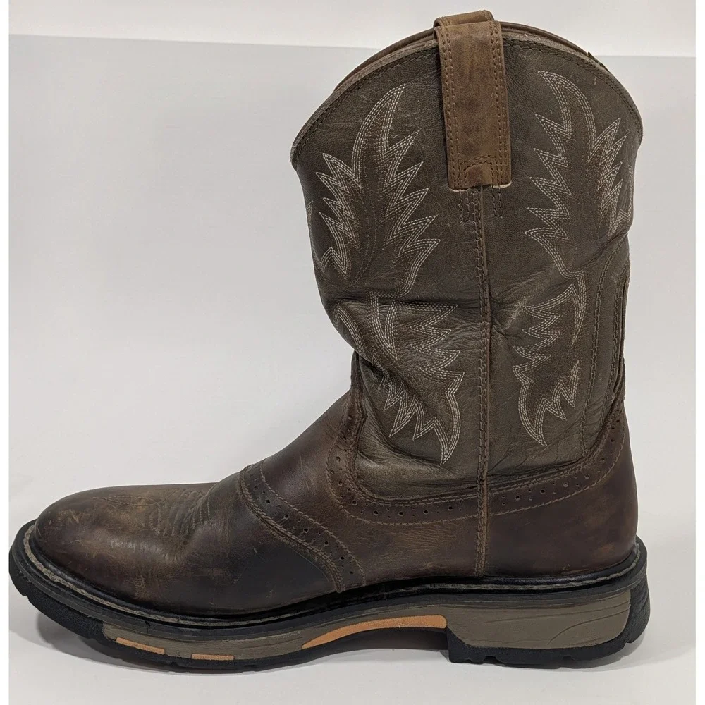 Ariat Men's WorkHog Pull-On soft toe Boots 11D Aged Bark Brown Leather 10001188
